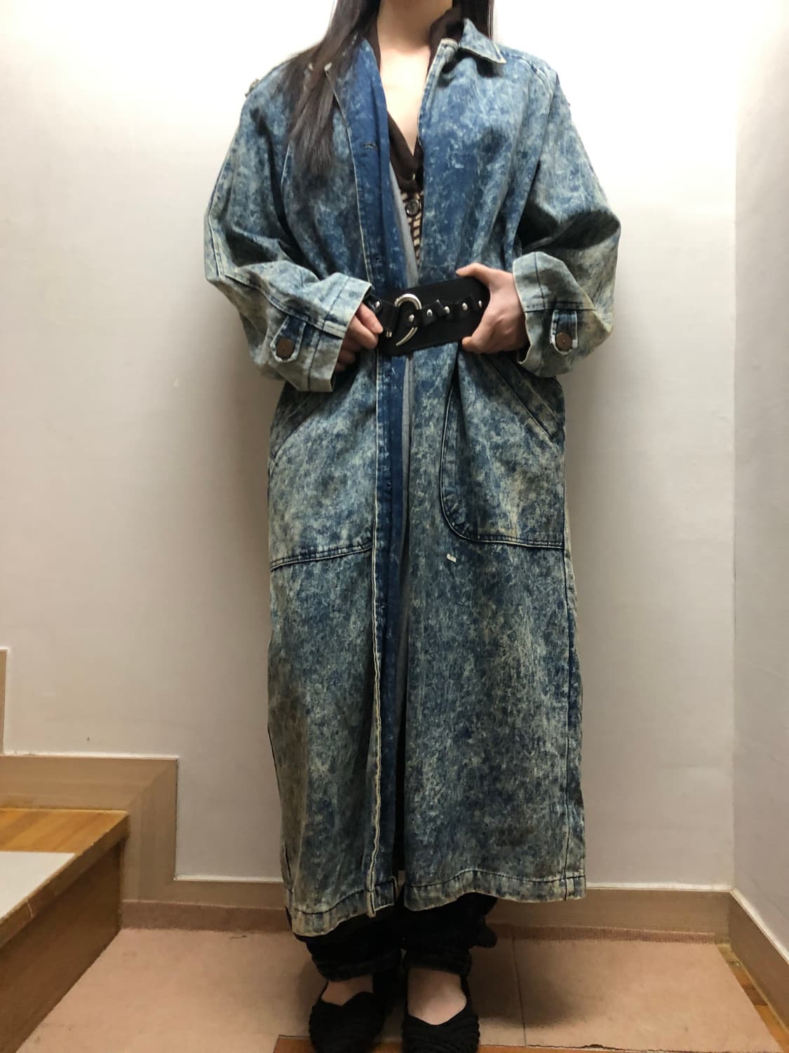 빈티지 데님 워싱 롱 코트 상품이미지6