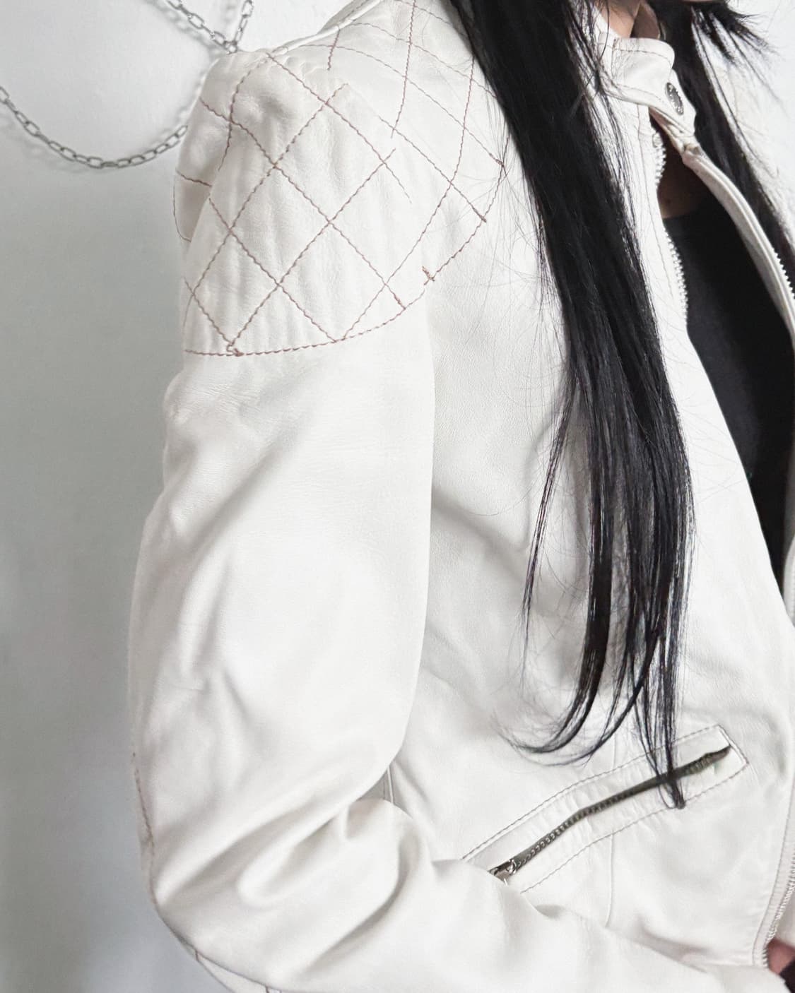 돌체앤가바나 화이트 레더 바이크자켓 상품이미지4