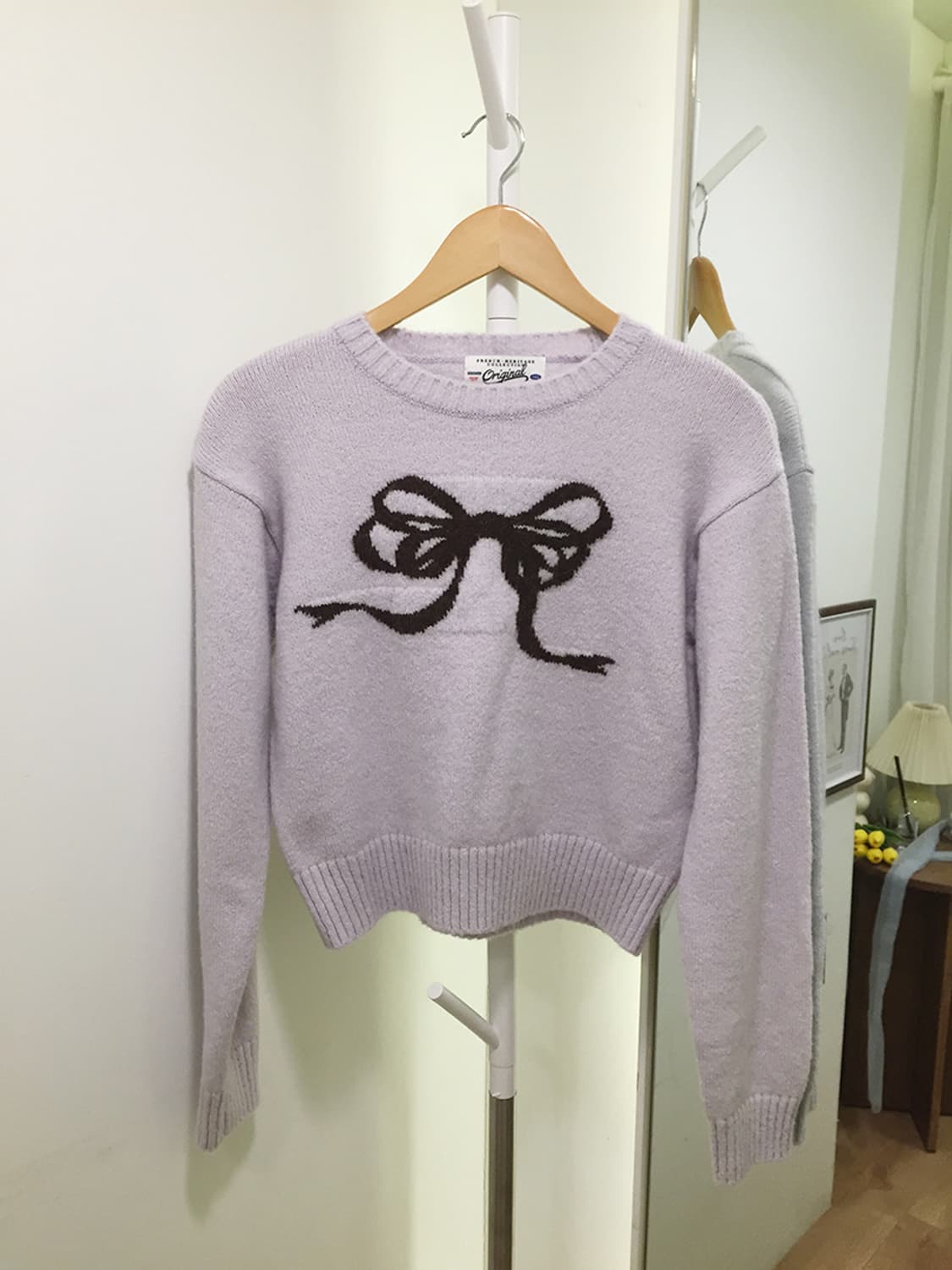 여성 빈티지 리본자수 크롭니트 100 상품이미지3