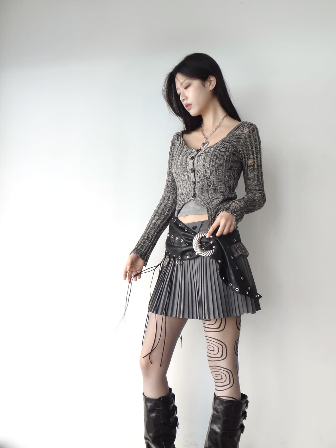 Button pintuck pleats skirt 상품이미지4