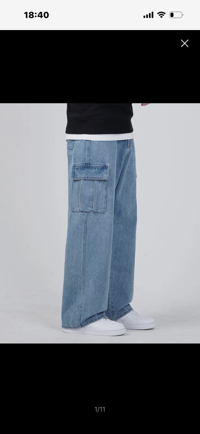 와이드 데님 카고팬츠 라이트 인디고 상품이미지1