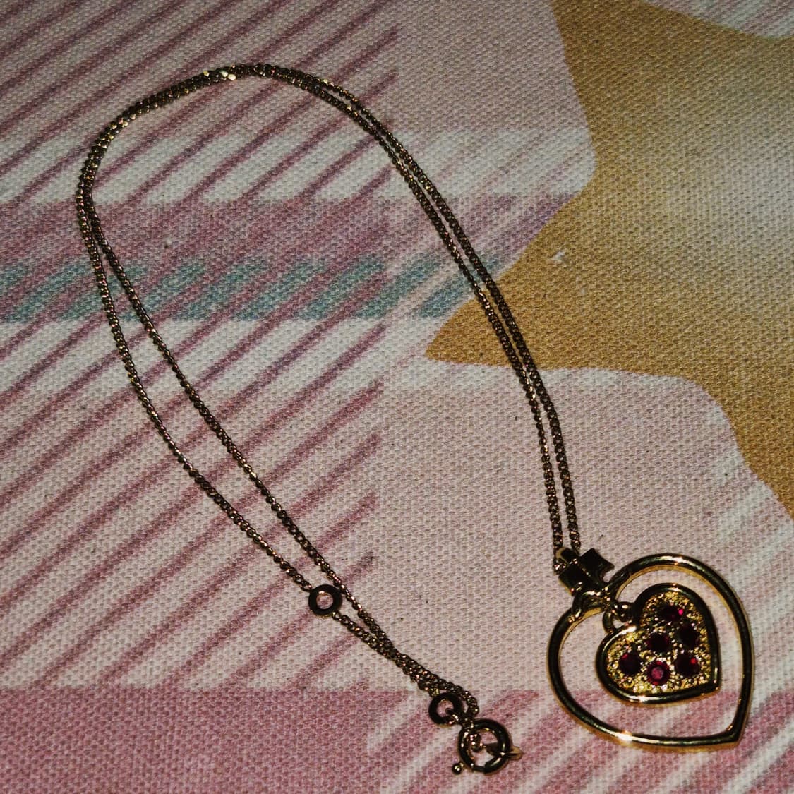 90s 꾸레쥬 하트 프레임 레드 파베 목걸이 상품이미지8