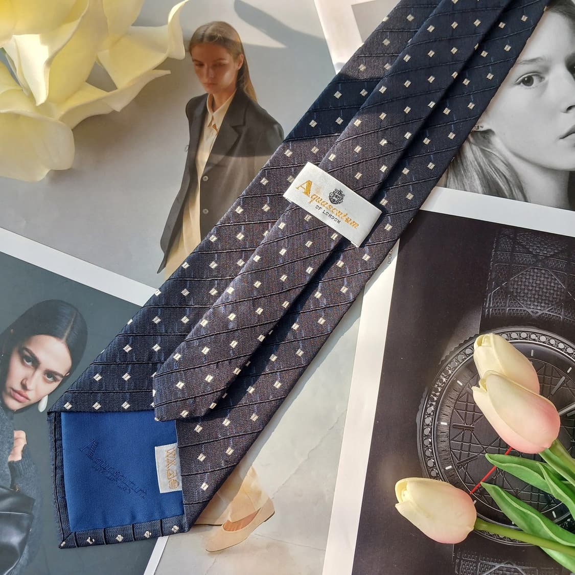 아쿠아스큐텀 실크 스트라이프 도트 넥타이 10cm A등급 A19799 상품이미지6