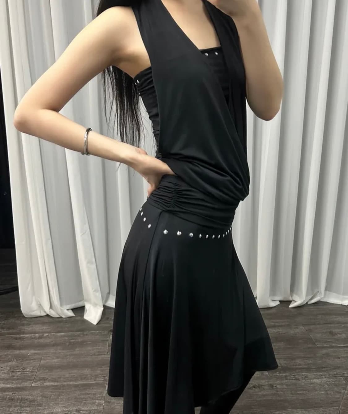 Stud Drape Halter Top/skirt  Black 상품이미지3