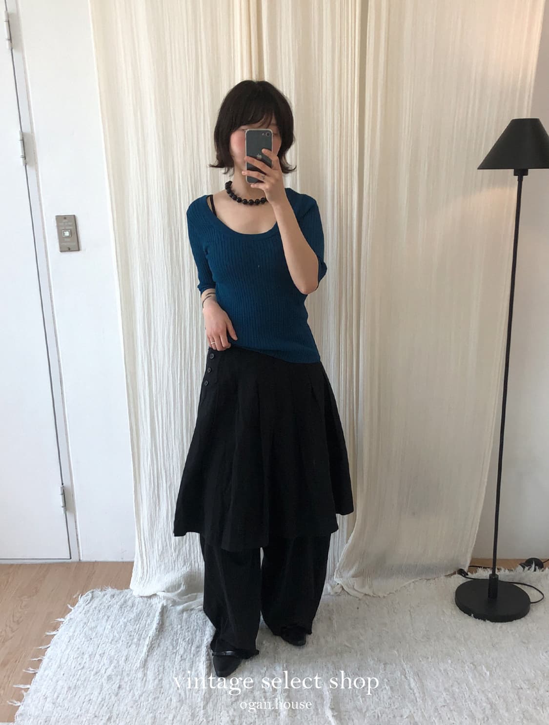 vintage deep blue ribbed top 상품이미지3
