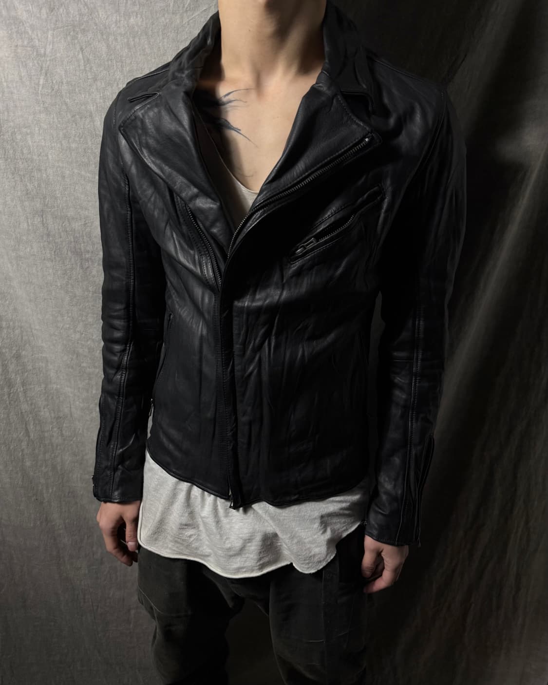 Shellac Cowhide Double Zipper Jacket 상품이미지1