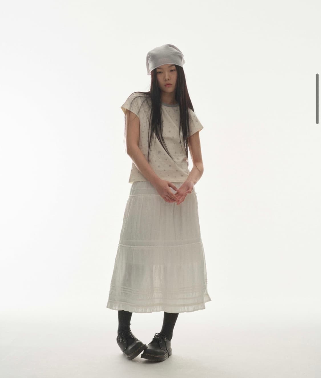 코이세이오(COYSEIO) SHIRRING MIDI SKIRT WHITE 상품이미지1