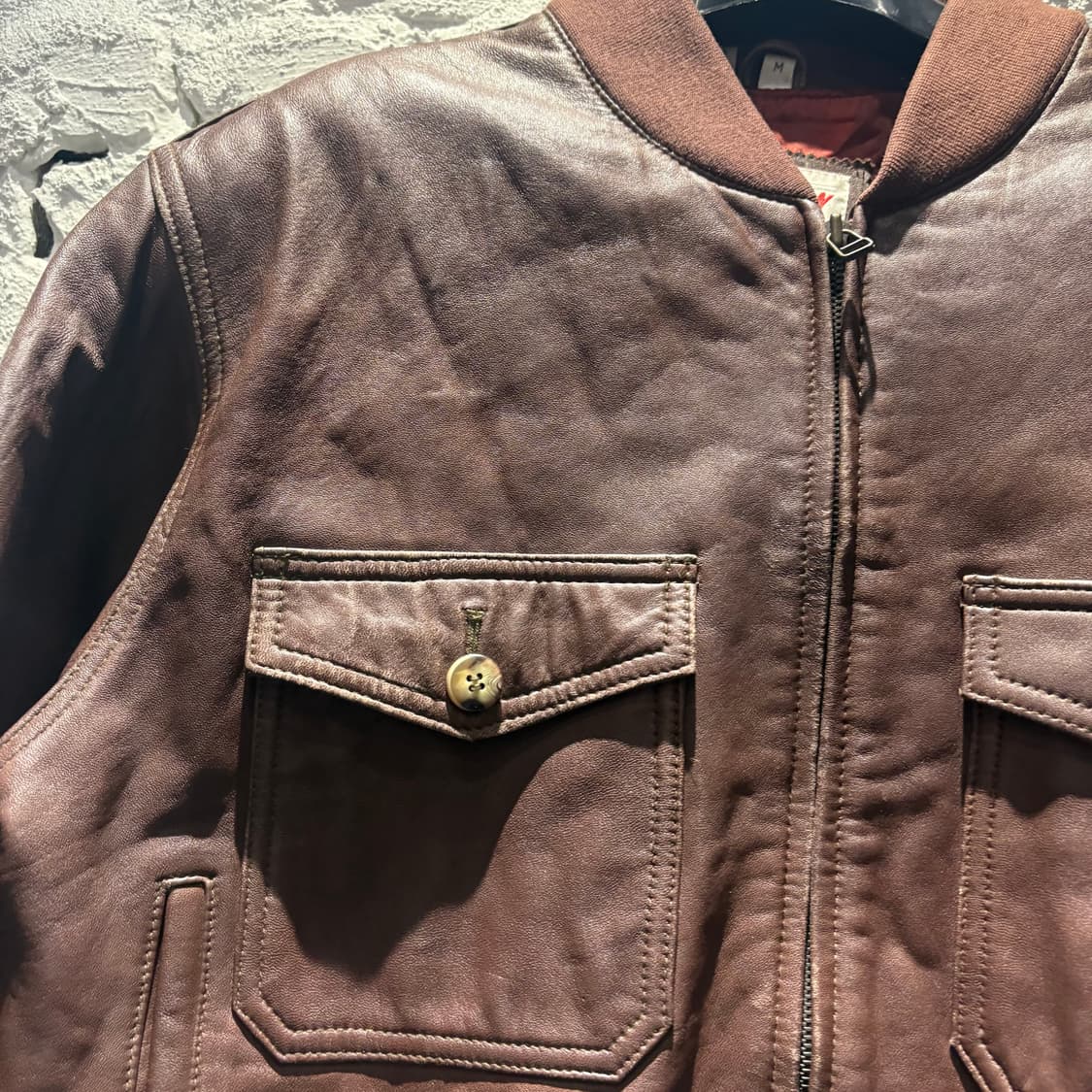 빈티지 천연 소가죽100% 봄버 레더자켓 상품이미지4