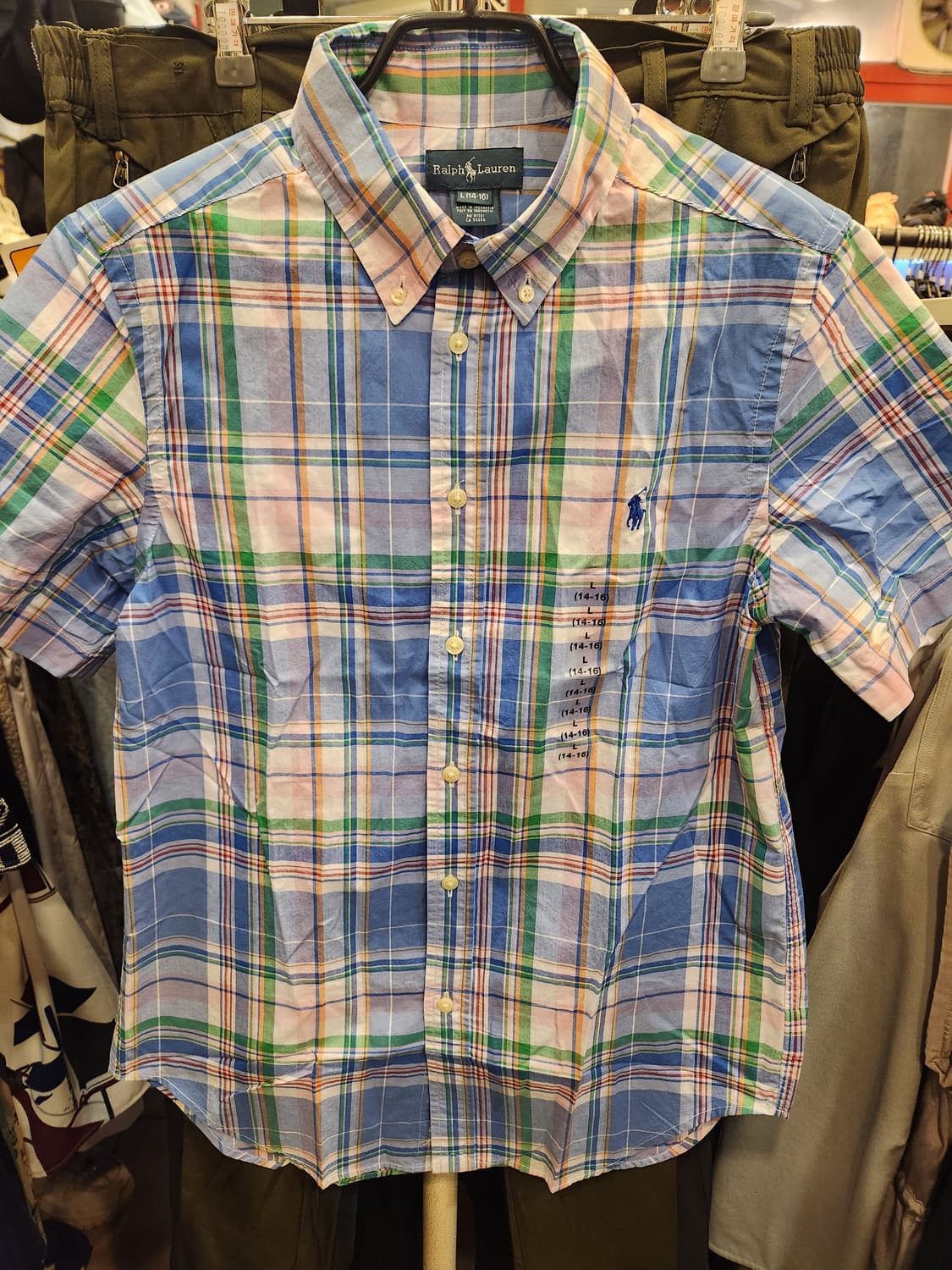 랄프로렌 키즈 체크 반팔 셔츠 L (14-16) 새제품 상품이미지1