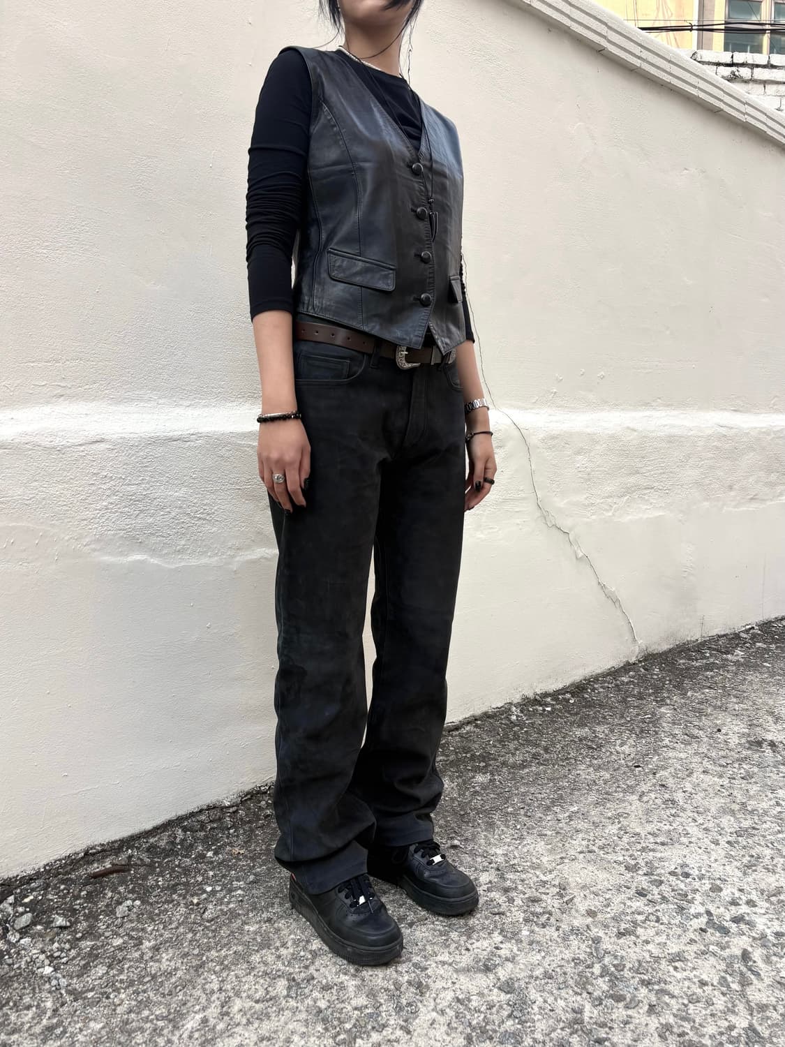 Washed leather straight pants 상품이미지1