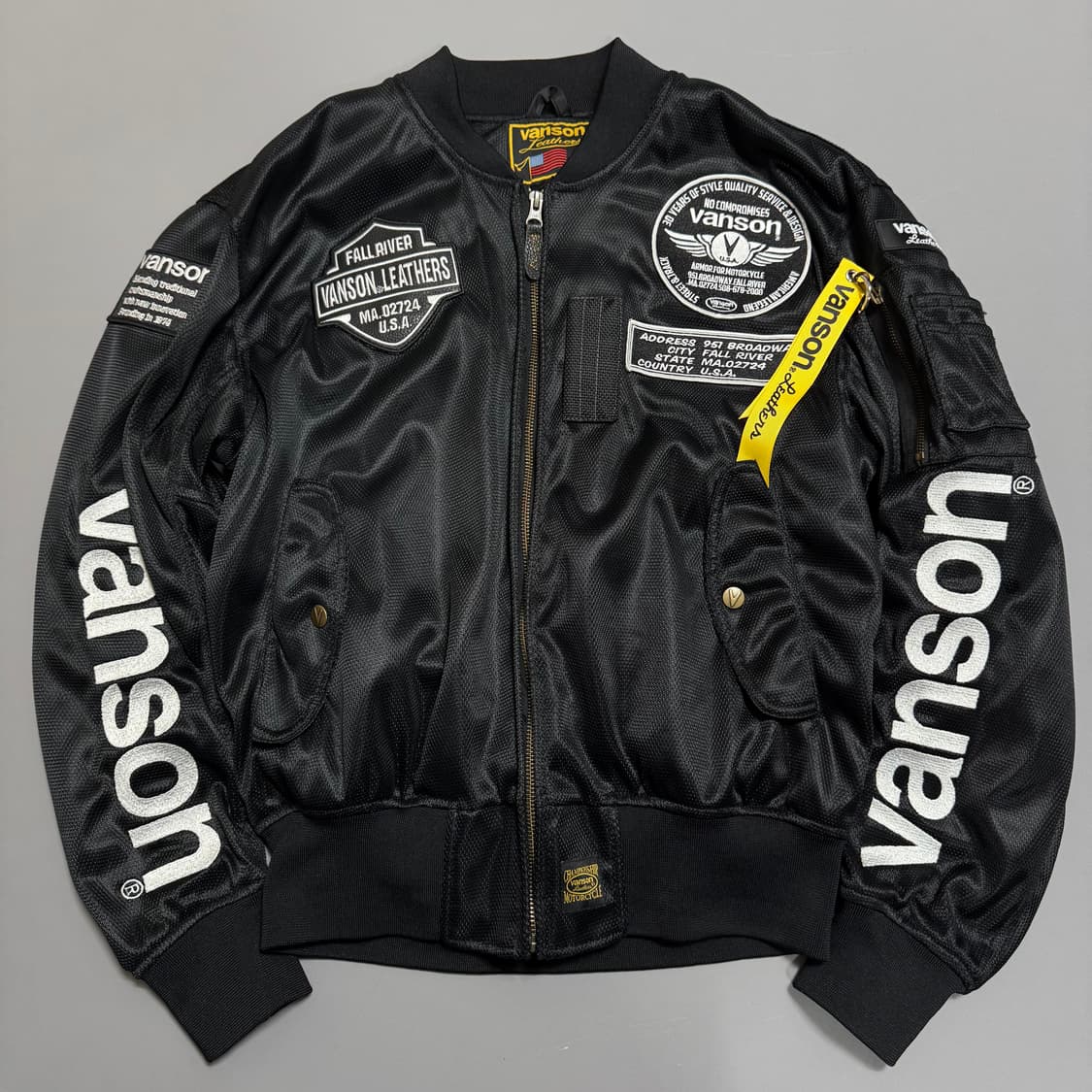 VANSON 22ss 블랙컬러 양면 패치 로고 슬리브 자수 메쉬 MA-1 상품이미지10