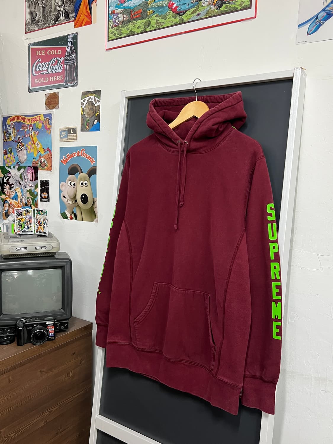 16ss Supreme 슈프림 안티히어로 버건디 기모 풀오버 후드티 상품이미지1