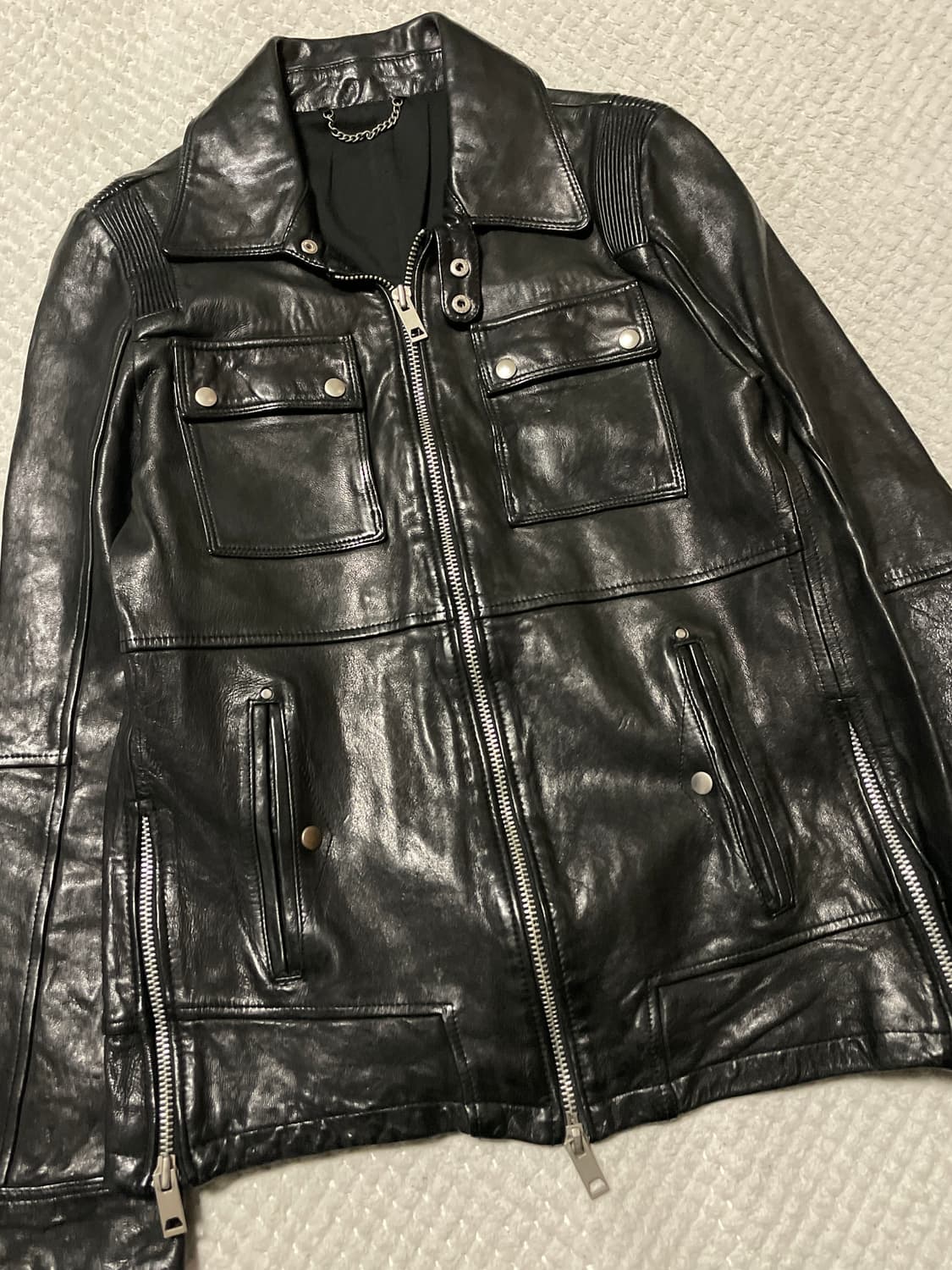 광희시장 웨스턴 무드 램스킨 양가죽 2WAY 바이커 포켓 레더 자켓 상품이미지8