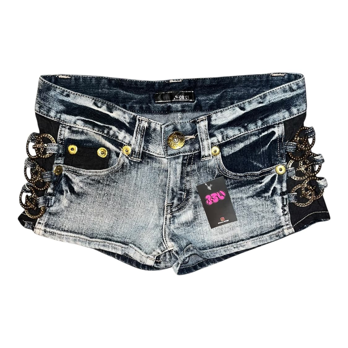WORKS 사이드 링 데님숏팬츠 갸루y2k펑크 상품이미지1