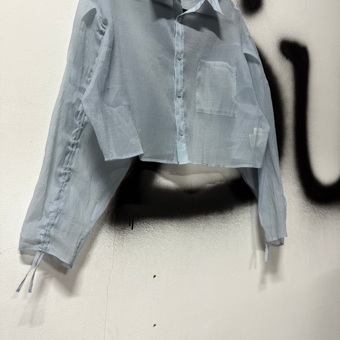 VTG 빈티지 셔링 디테일 시스루 크롭 셔츠 상품이미지4