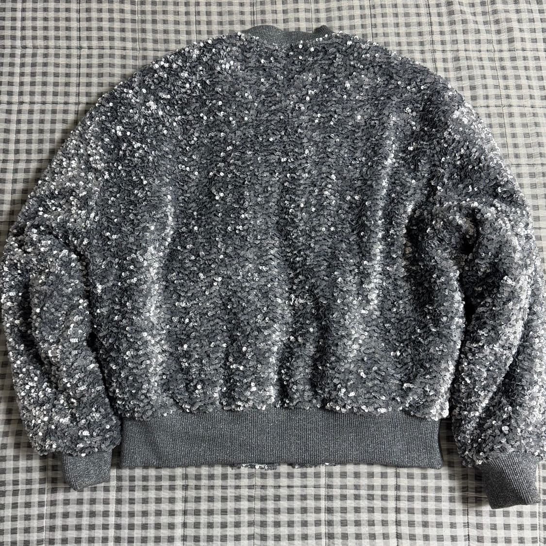 (M) Zara 자라 스팽글 시퀸 봄버 자켓 그레이 상품이미지3