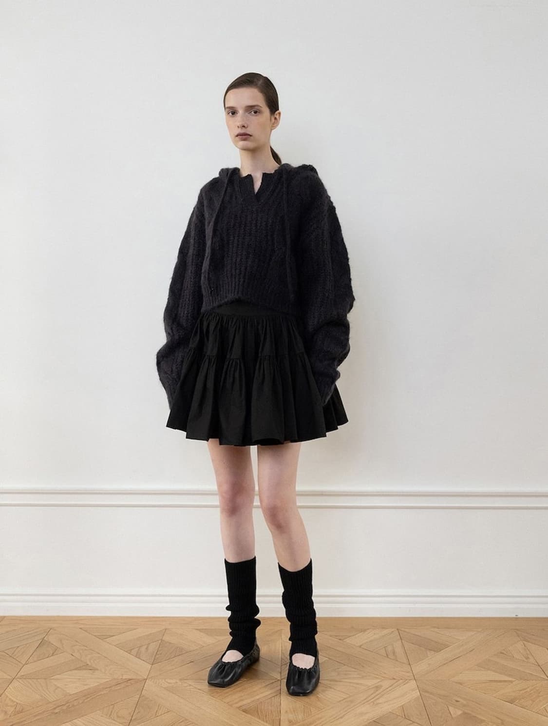 더티스 모헤어 후드 트위스트 니트 차콜 상품이미지2