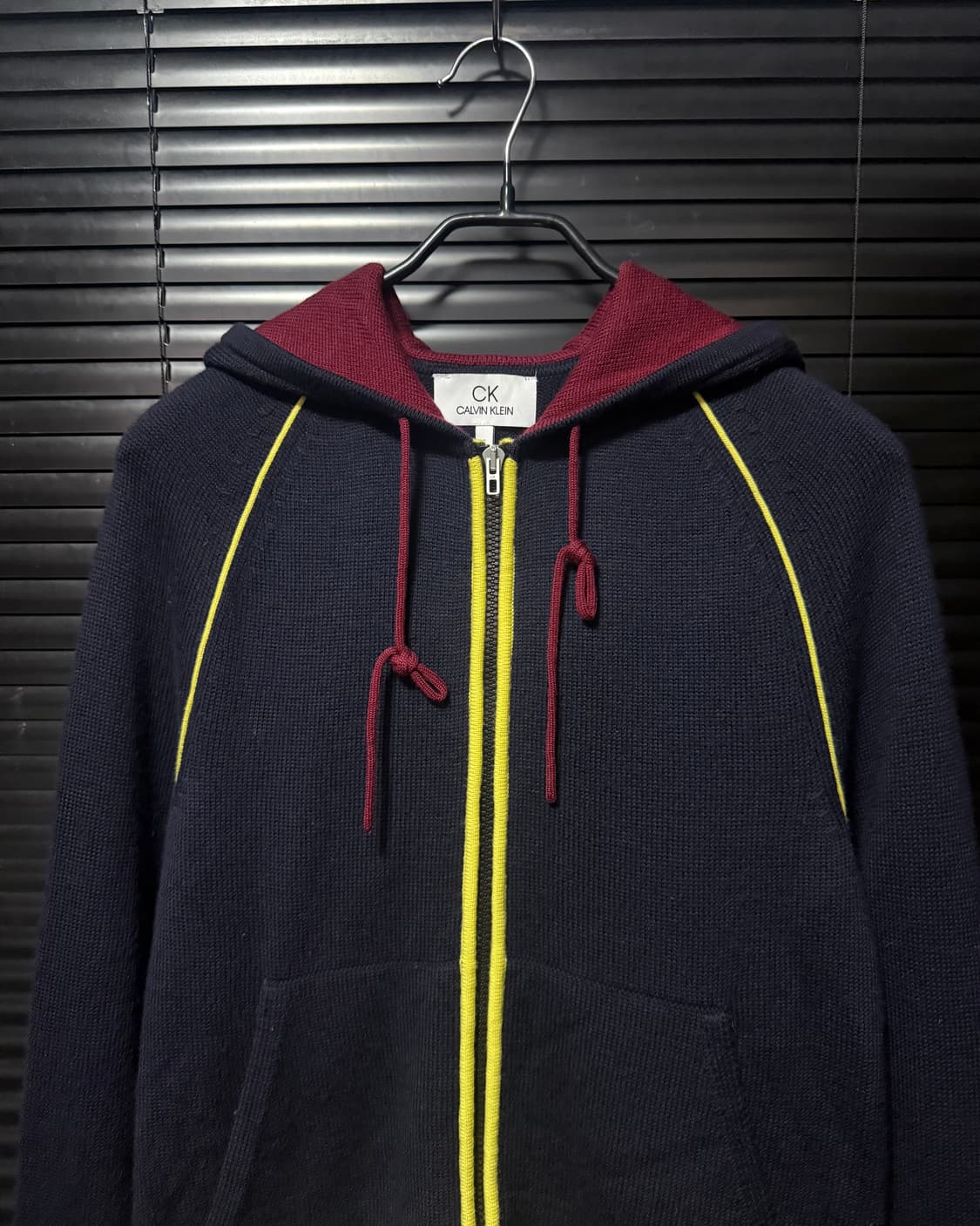 CK 캘빈클라인 울 니트 후드 집업 배색 버건디 노랑 옐로우 남색 네이비 상품이미지3