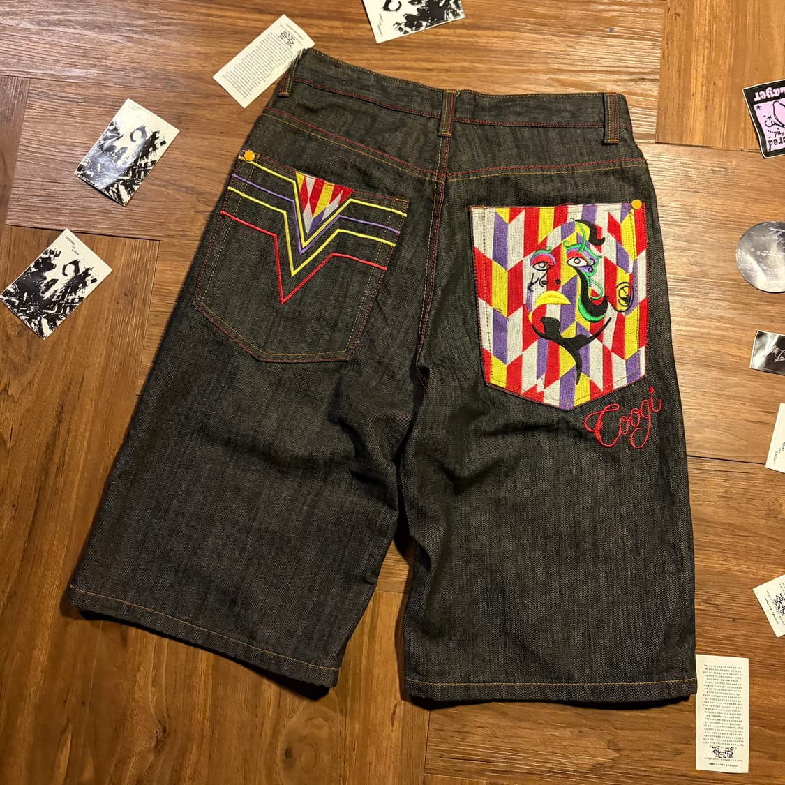 COOGI 자수 데님 와이드 스트레이트 쇼츠 상품이미지1
