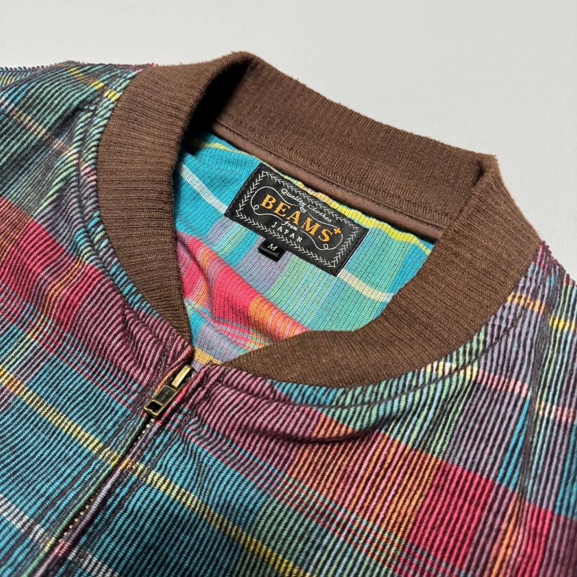 빔즈+ 네이비 레드 믹스 체크패턴 코튼 코듀로이 스포츠 블루종 자켓 상품이미지3