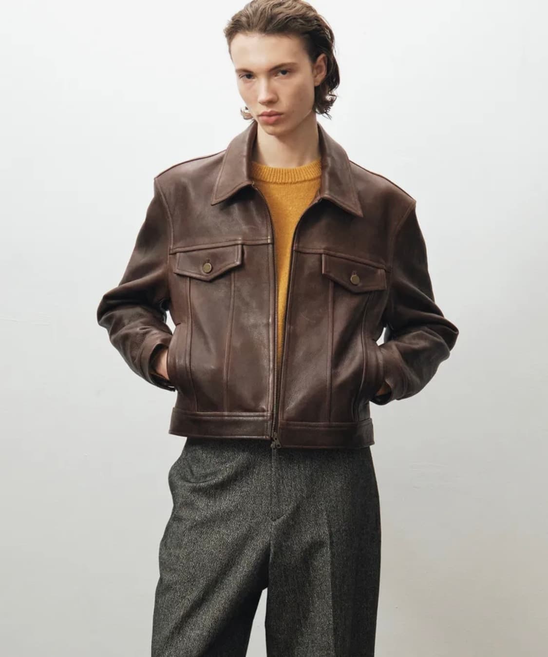 [52] 노이어 앤틱 카우 레더 가죽 트러커 자켓 브라운 렉토맛 상품이미지2