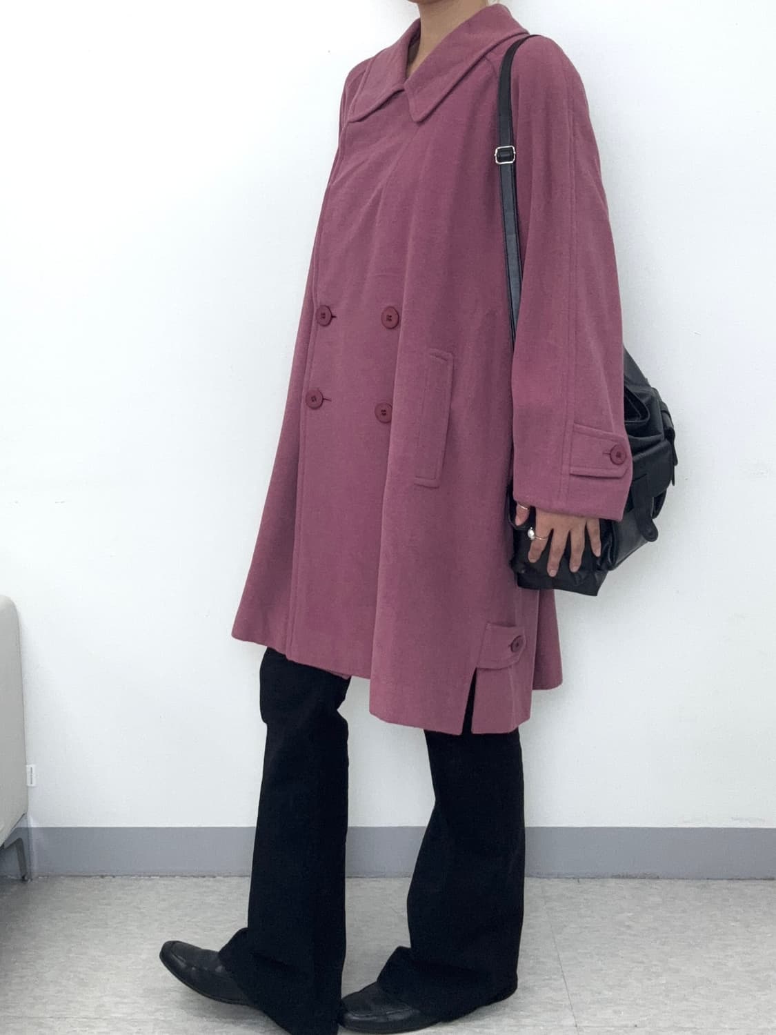 빈티지 울 95% 핑크 더블 코트 상품이미지9