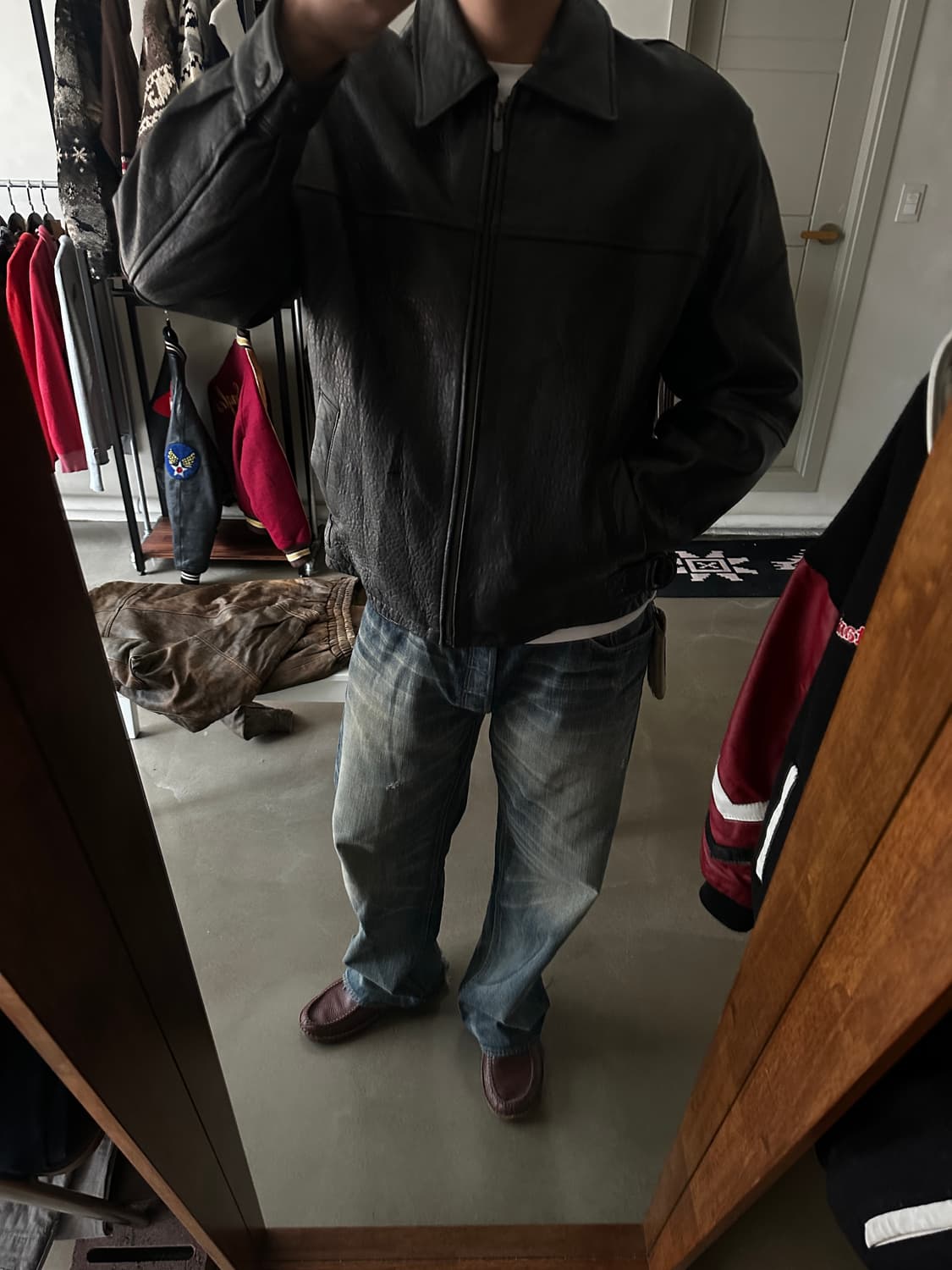 클래식 와이드 레더 자켓 상품이미지1