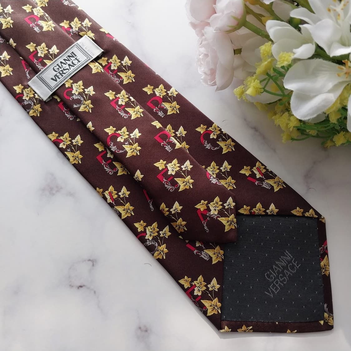 베르사체 실크 브라운 플라워 패턴 넥타이 9.7cm A+등급  K1262 상품이미지9