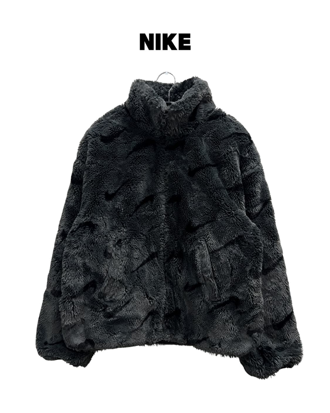 나이키 우먼스 스우시 프린트 퍼 후리스 자켓 차콜 상품이미지1