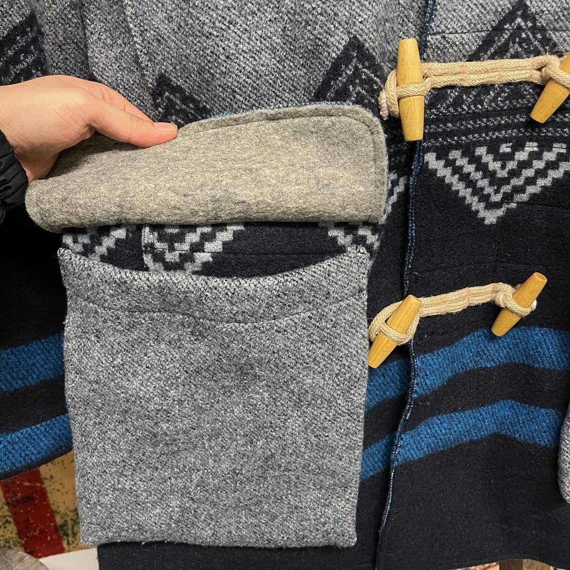 90s FELTED Made in Italy 패턴 울 더플 코트 상품이미지4