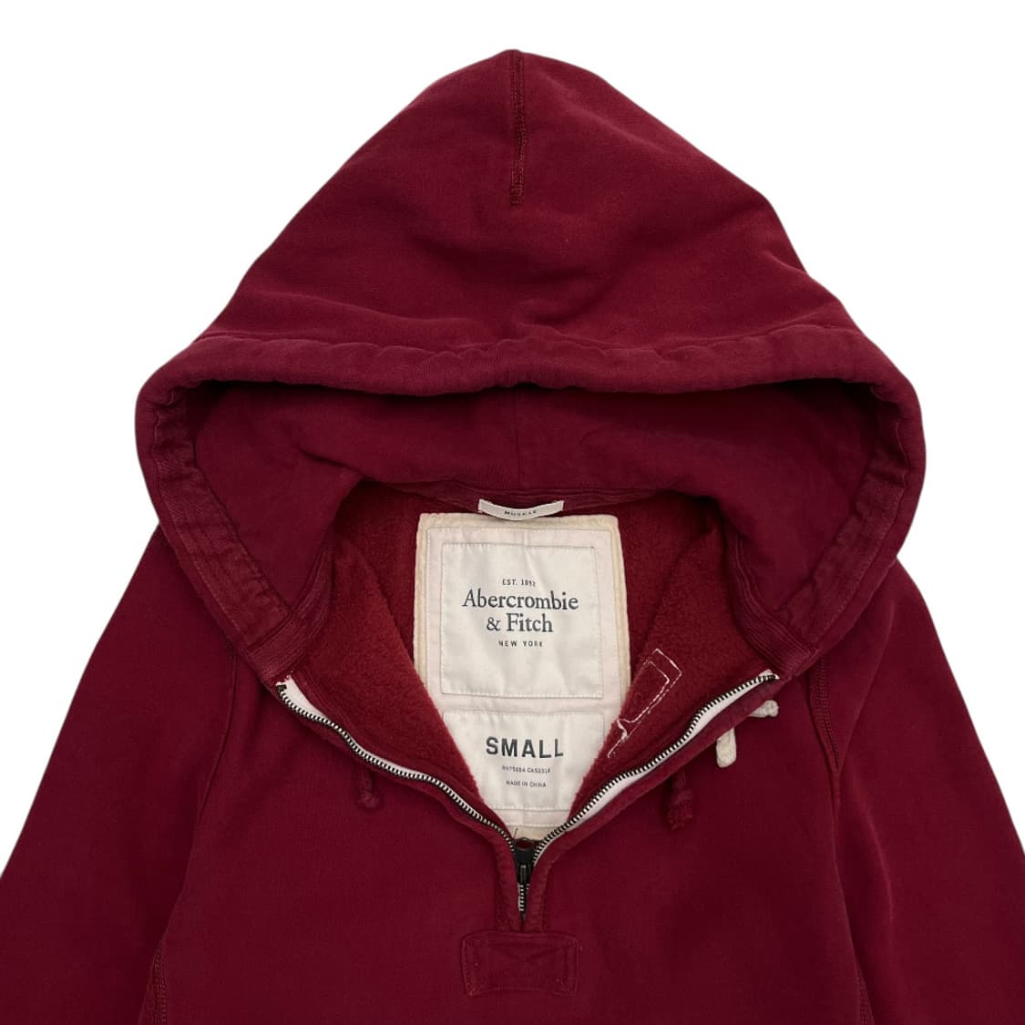 아베크롬비 패치로고 반집업 버건디 후드 S 상품이미지5