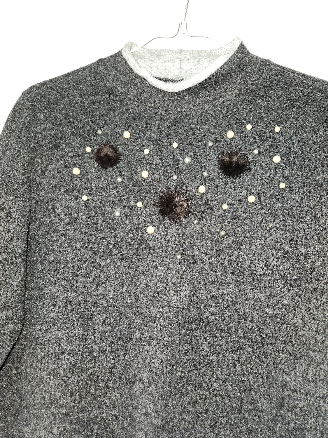 진주 털 장식 니트 회색 F(~77) 상품이미지3