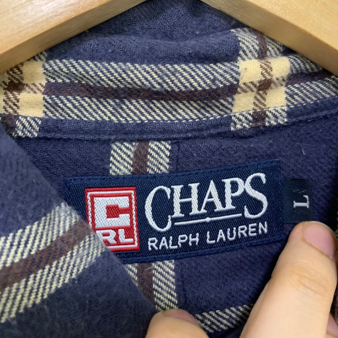 CHAPS 챕스 랄프로렌 네이비 체크 셔츠 L 빈티지 남녀공용 상품이미지8