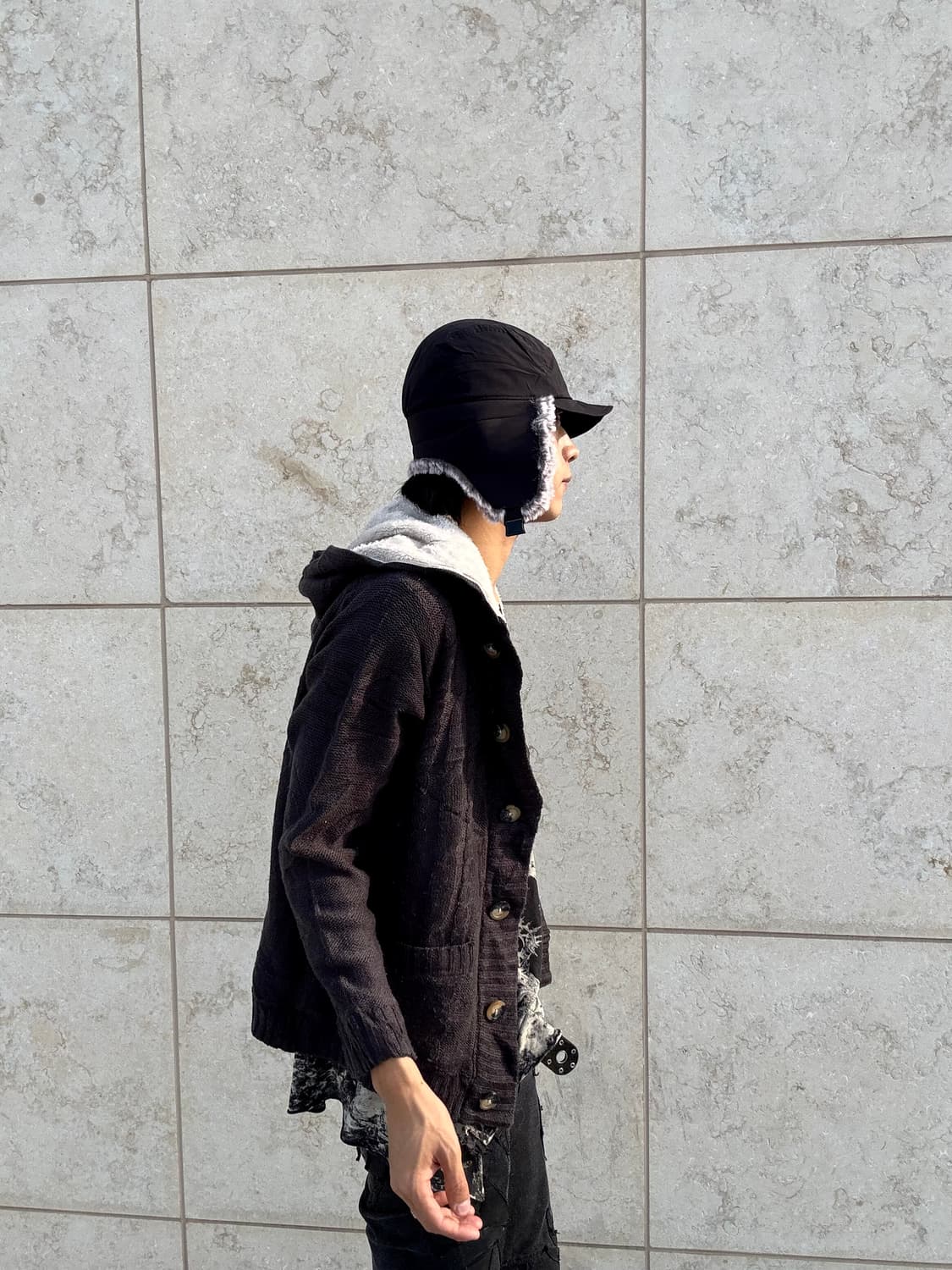 “Vintage”Grey Knit Hoodie Cardigan 상품이미지2