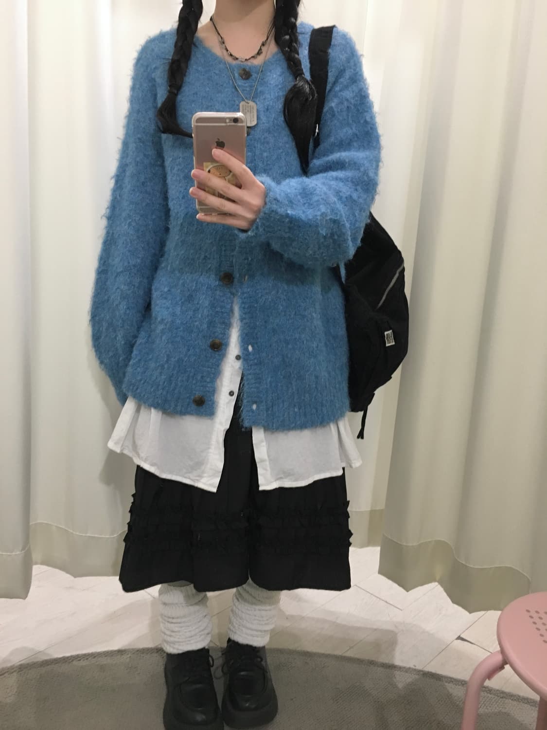 블루 오버핏 부클 가디건 상품이미지1