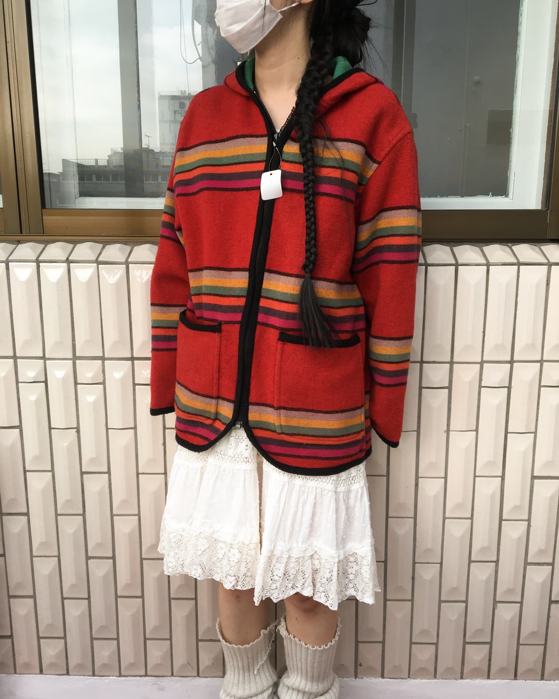 Stripe pattern woolen hood zip up 상품이미지7
