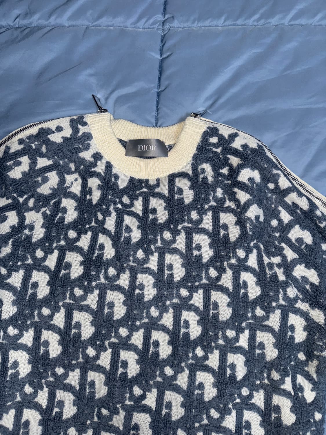 [M] 디올 화이트 울 코튼 오블리크 올오버 슬리브 지퍼 스웨터 상품이미지2