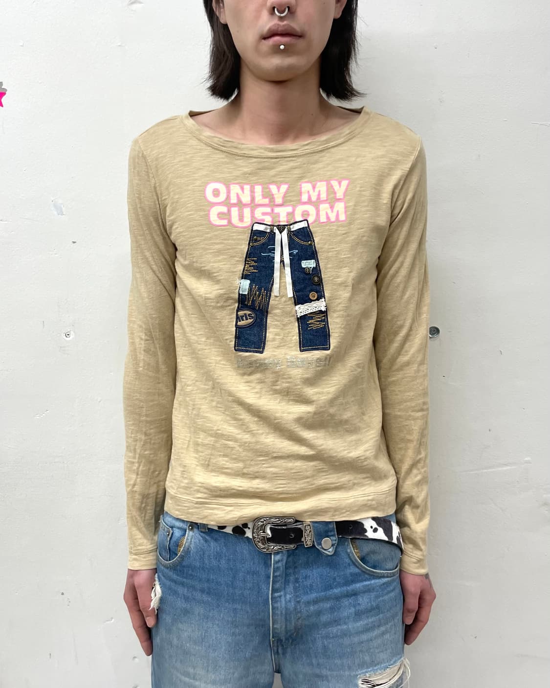 Jeans Embroidery Brown Long-Sleeved  상품이미지1