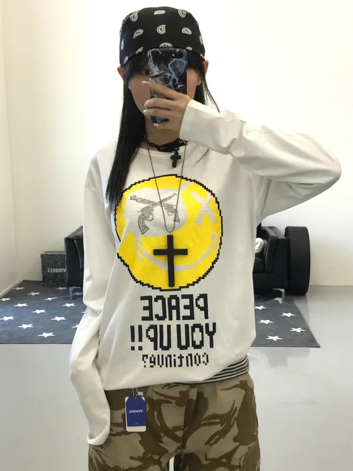 로어건즈 크로스건 큐빅 스마일 로고 롱슬리브 상품이미지3