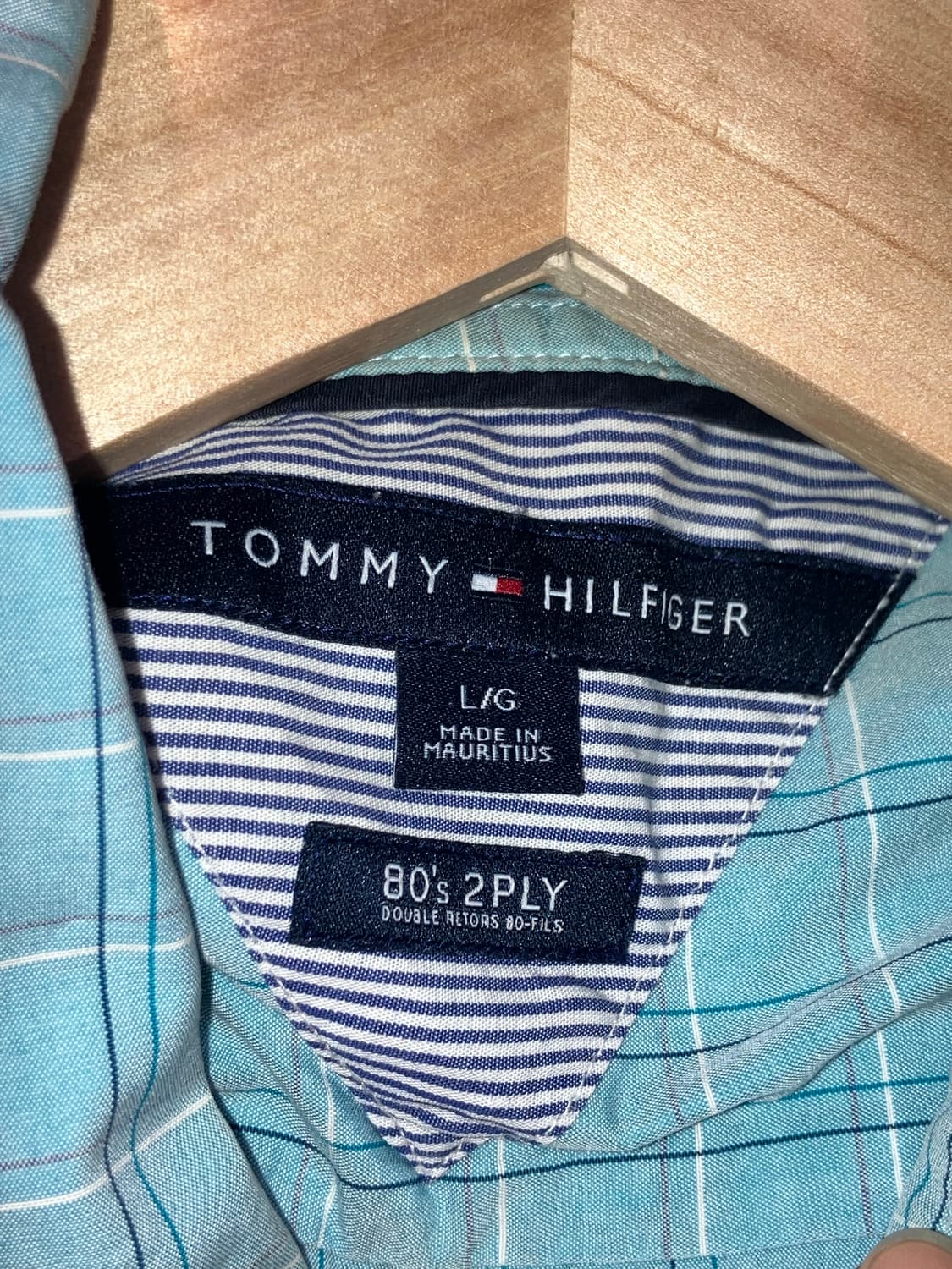 TOMMY HILFIGER 80's 2PLY 스카이블루 체크 셔츠 L 상품이미지5