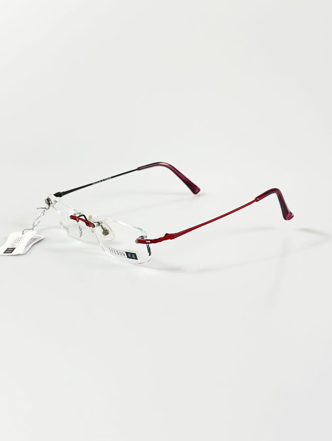 SEESUN 레드 티타늄 스퀘어 무테 프레임 빈티지 안경 상품이미지3