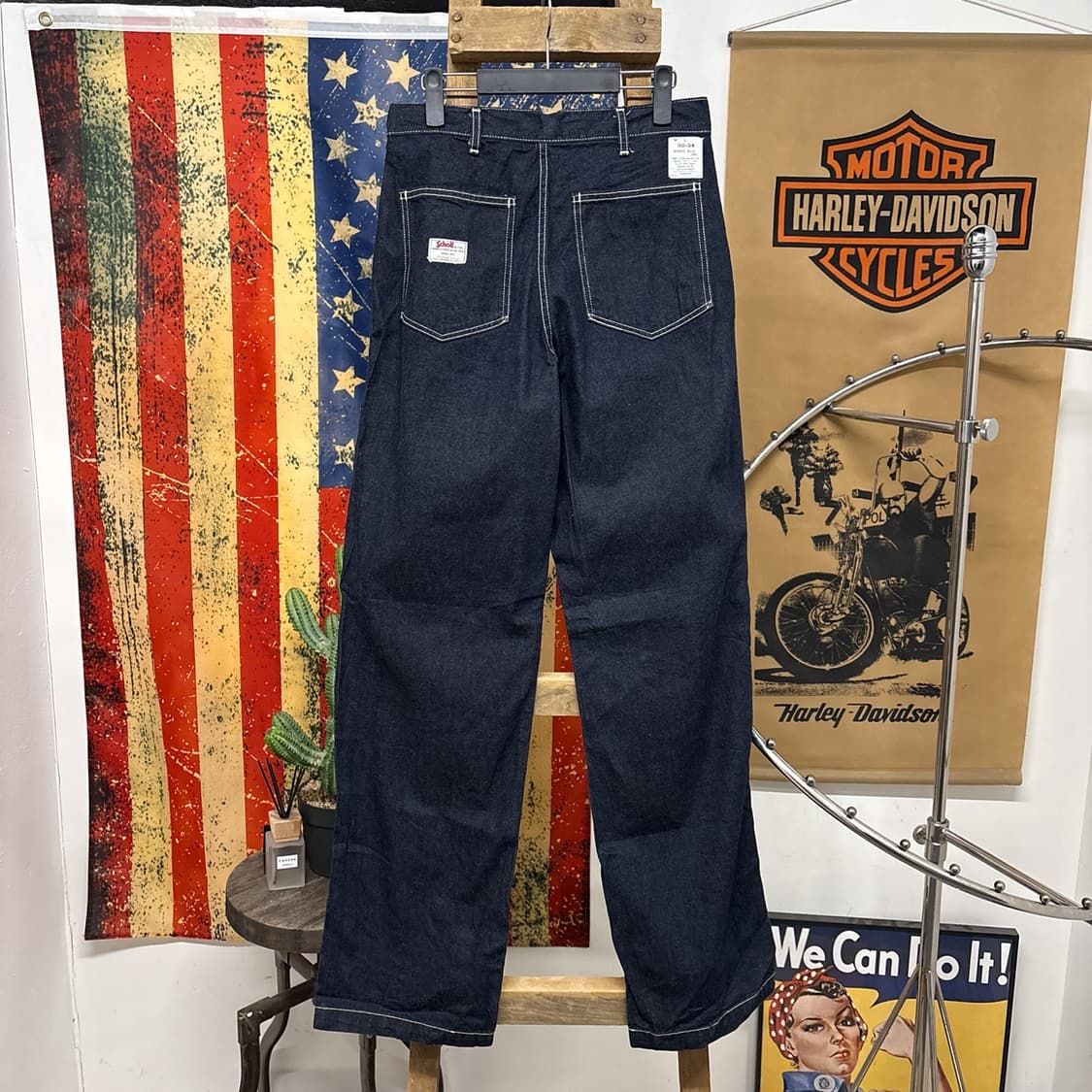 00s 쇼트 화이트 스티치 워크 와이드 데님팬츠 백패치 N775 상품이미지2