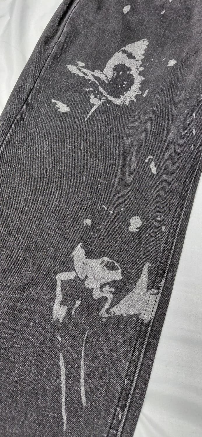 [M] 네스티팬시클럽 나비 그래픽 블리치 와이드 데님 팬츠 상품이미지3