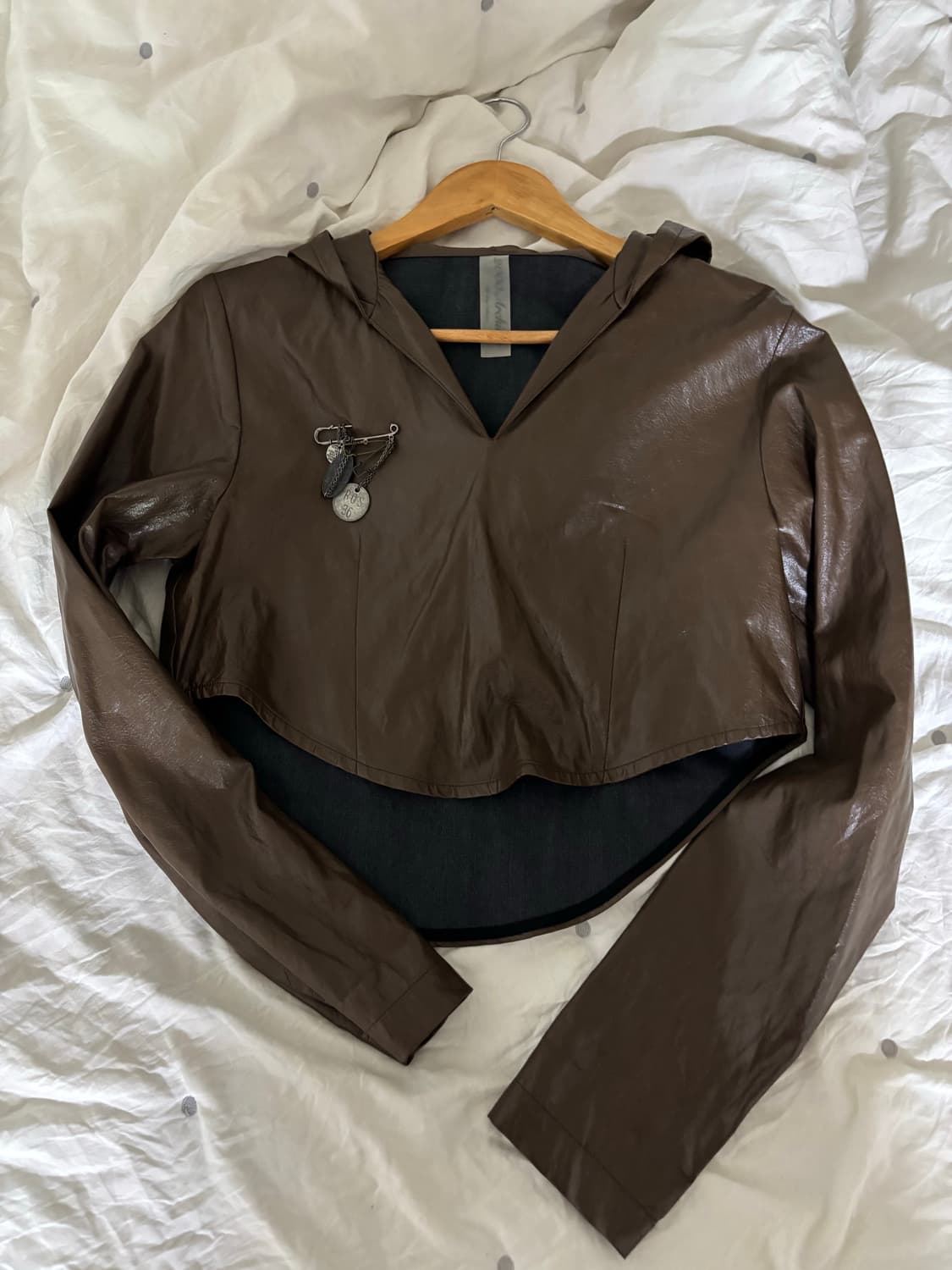 2000아카이브스 크롭 레더 후드 브라운 상품이미지1