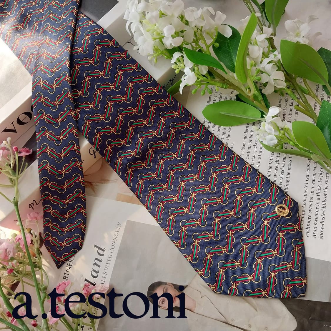 아테스토니 실크 네이비 체인 패턴 넥타이 9.5cm A+등급 k1913
 상품이미지2