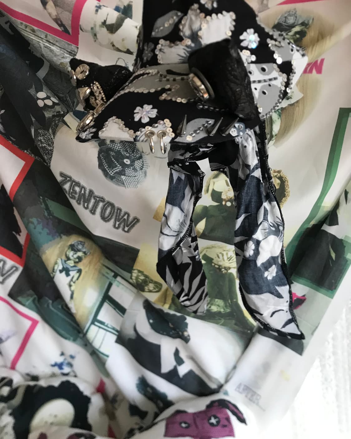 Dark antique Cat-ear floral bandana cap 상품이미지4