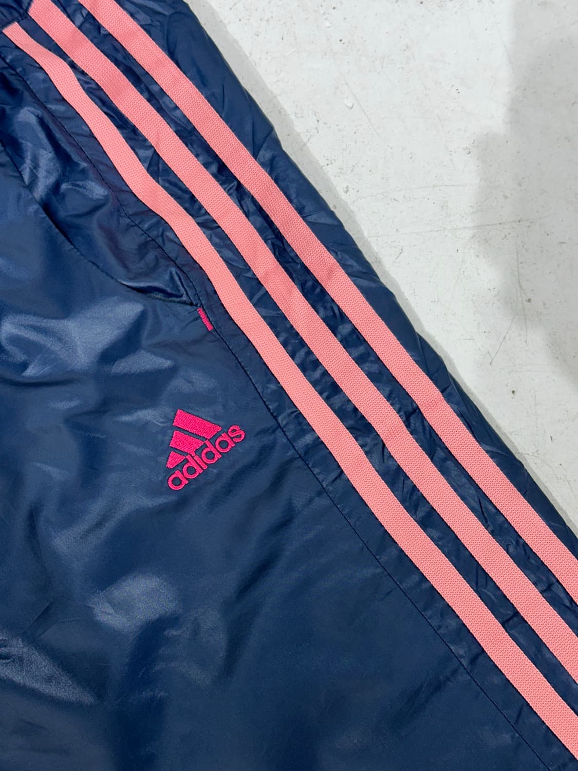 아디다스 네이비 핑크 삼선 스몰 로고 와이드 트랙 팬츠 L 상품이미지6