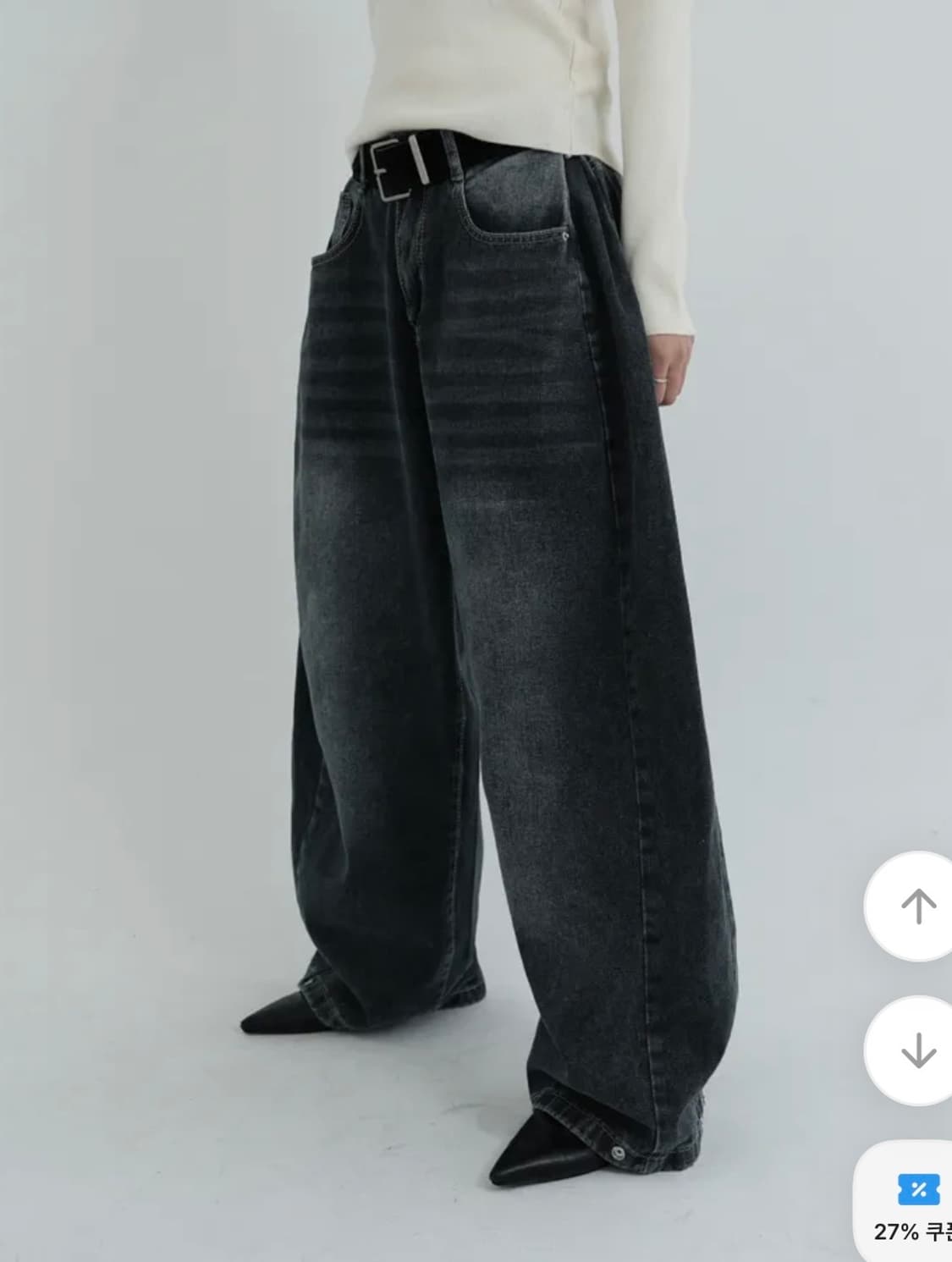 스냅 핀턱 와이드 데님 팬츠-gray 상품이미지2