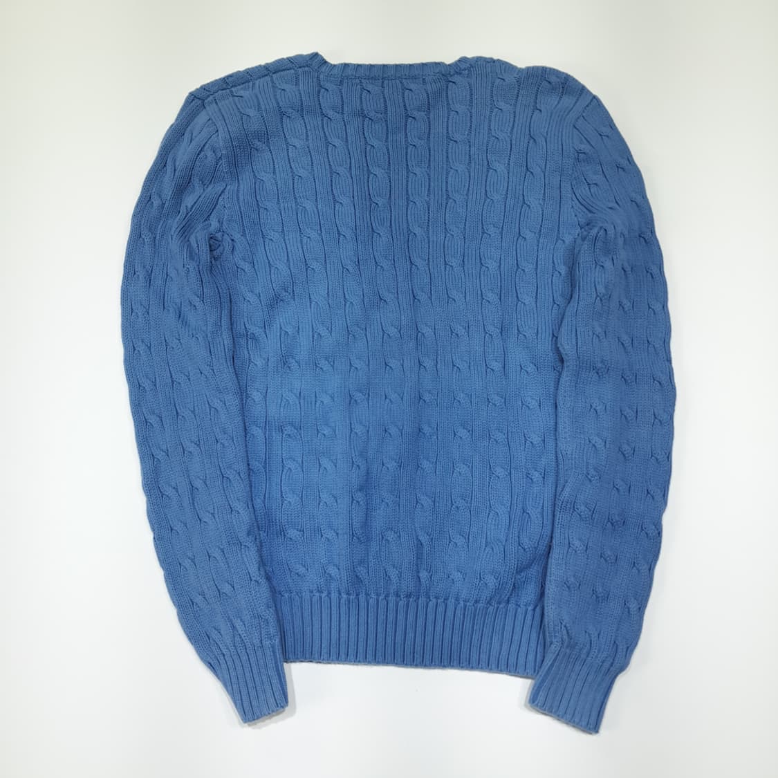 CL381 M 폴로 90s 홍콩판 코튼 케이블브이넥 블루 니트스웨터 상품이미지6
