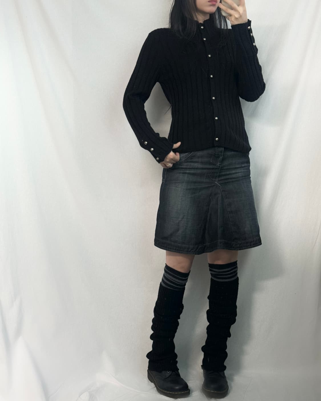 울 하이 넥 버튼 버튼 슬리브 가디건 상품이미지6